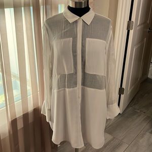 Chicos Black Label Light Tan Sheer LS Blouse